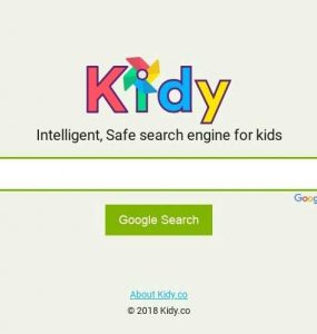 La pantalla de inicio del buscador Kidy para niños.